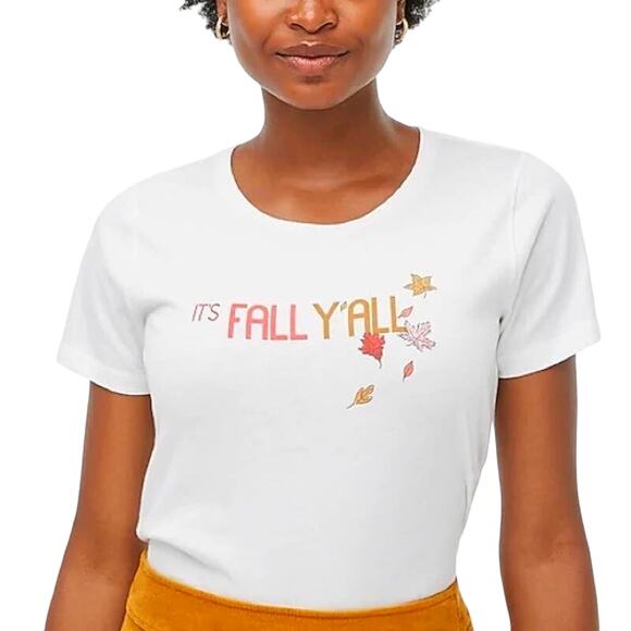 NWT J. Crew White "It's Fall Y'All" Everyday Crewneck Tee - Picture 2 of 12